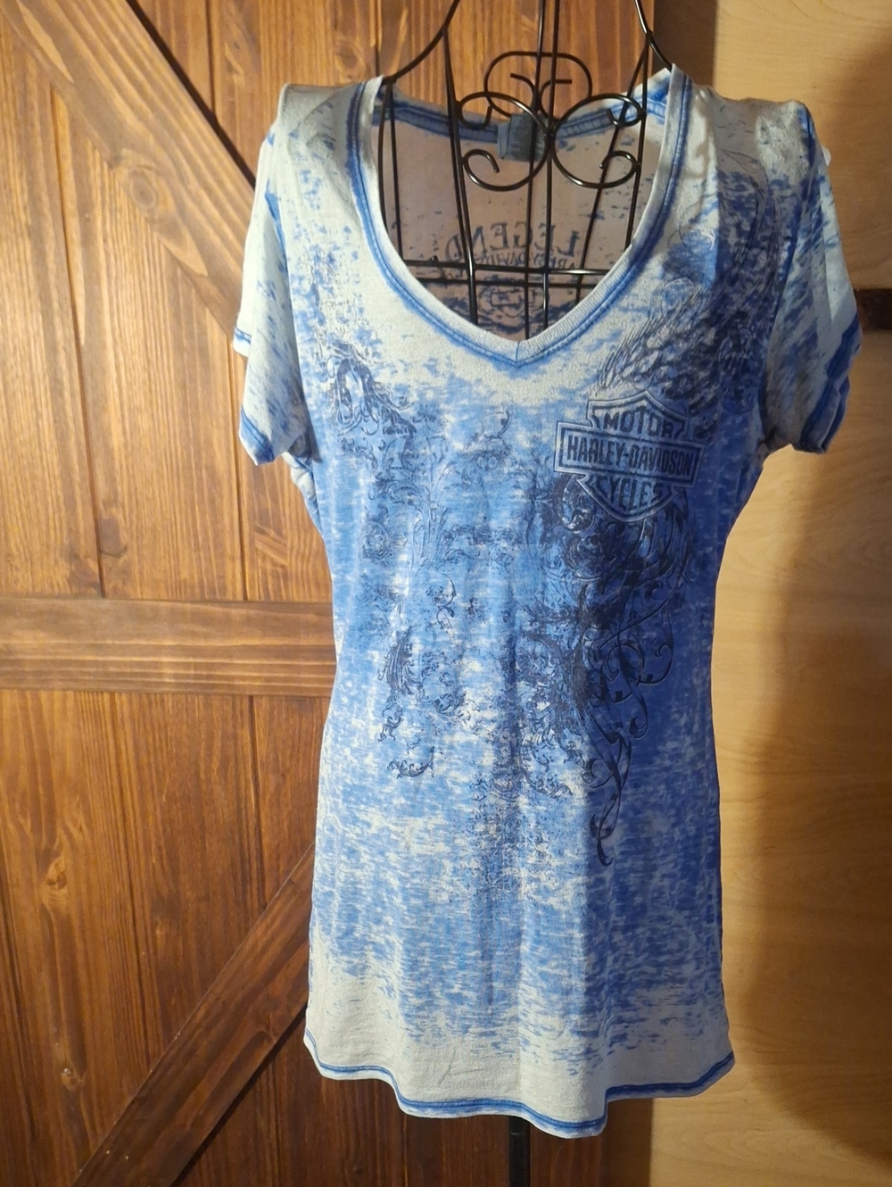 Harley-Davidson Blue Heathered V-Neck Graphic Tee